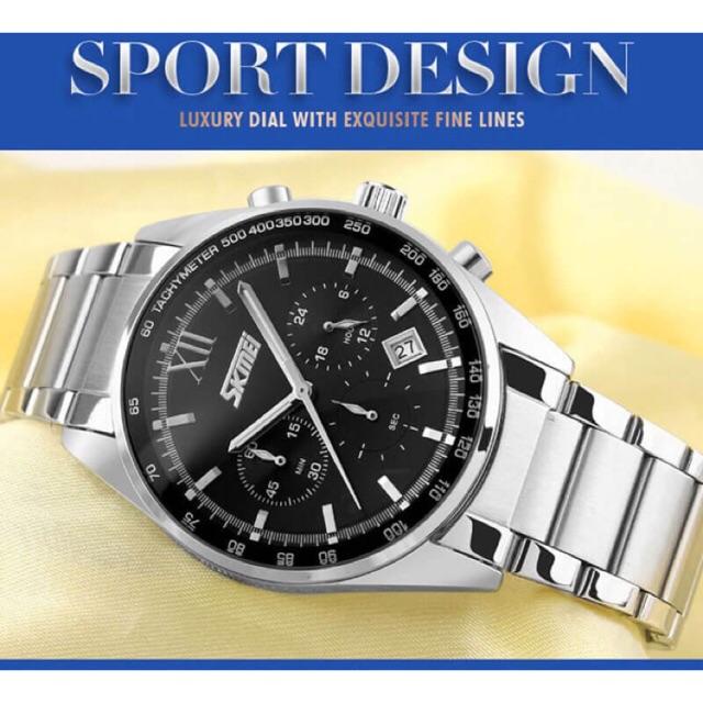 Đồng hồ đeo tay nam Skmei 9106 dây da phong cách thể thao