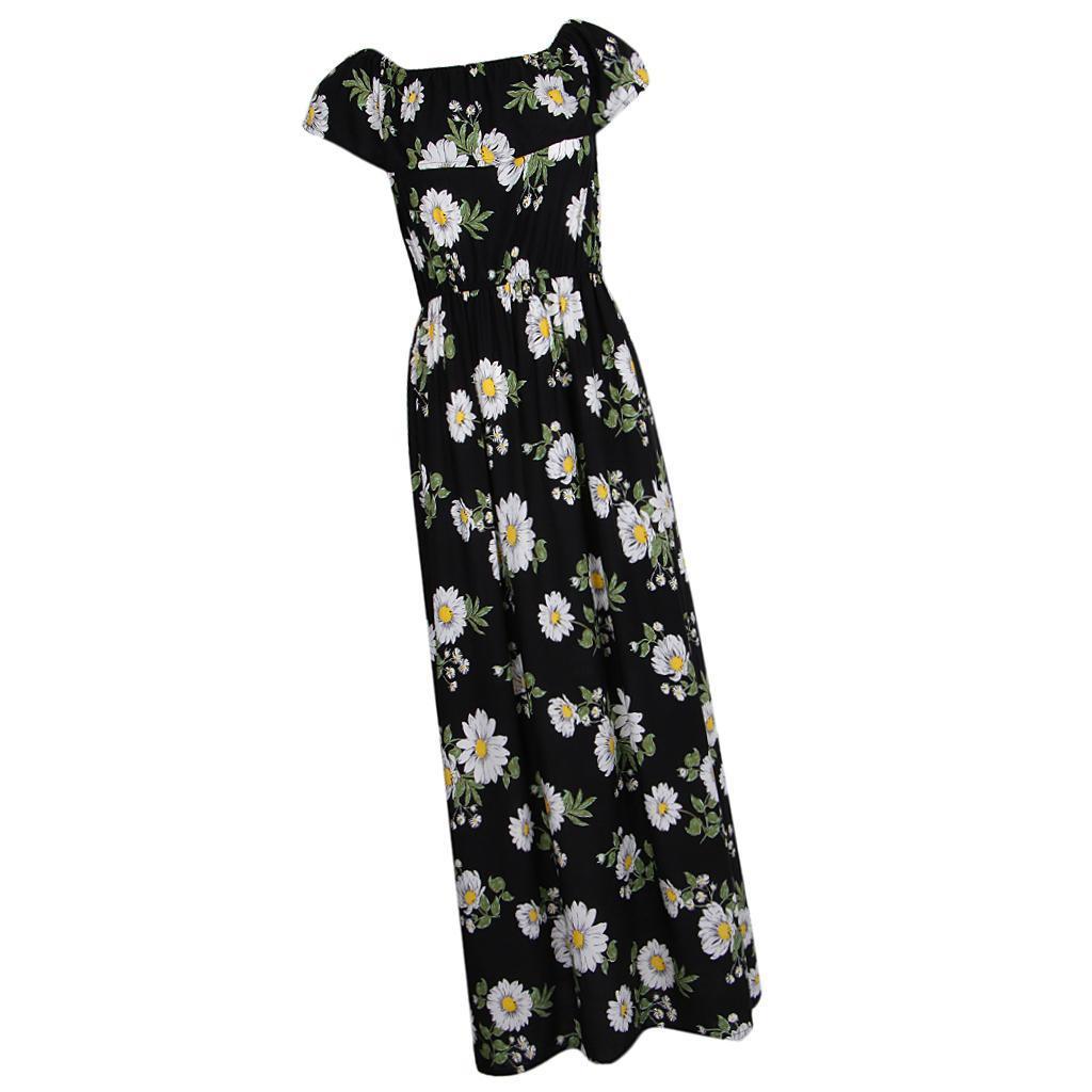 Women's Summer Off Shoulder Strapless Floral Print Maxi Long Dress