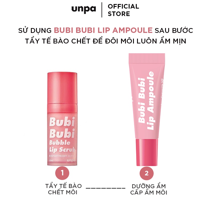 Combo tẩy tế bào chết và tinh chất dưỡng môi Unpa cho môi mềm mại và căng mọng Unpa Bubi Bubi Lip Scrub 10ml + Bubi Bubi Lip Ampoule 3,8g