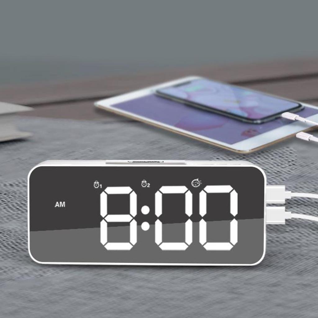 2pcs Digital Alarm Clock LED Display with Dual USB Charger Port Easy Snooze