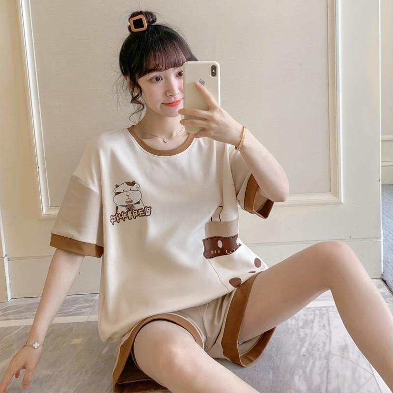 Đồ Bộ Cộc Hè Mặc Nhà Mặc Mặc Ngủ Màu Kem Kute Vải Mát, Mềm Mại CCTT02