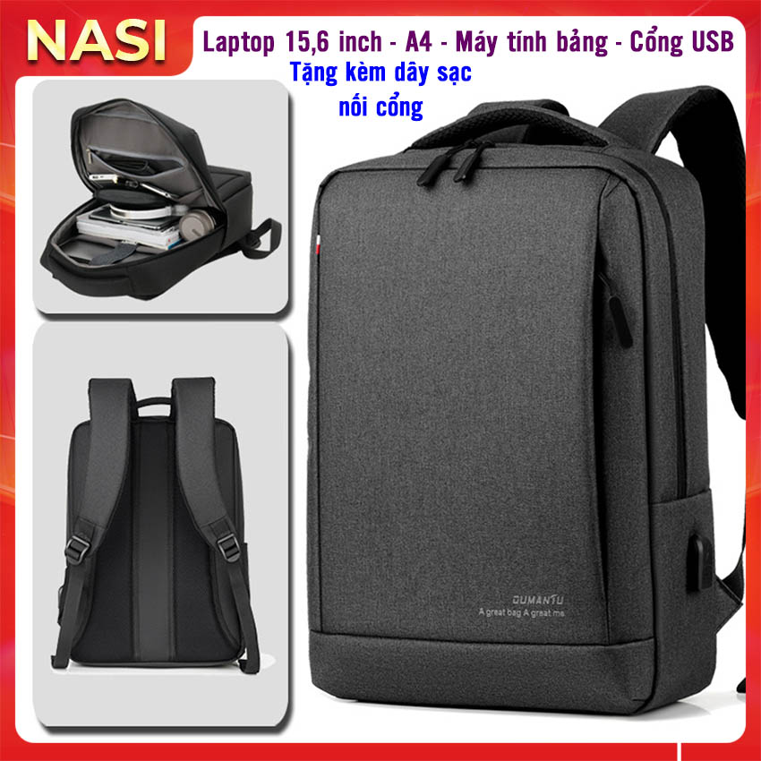 Balo laptop 15.6 inch B1072 NASI hàng cao cấp có cổng sạc tặng kèm dây sạc ba lô đựng laptop nam nữ mẫu mới thời trang cực chất