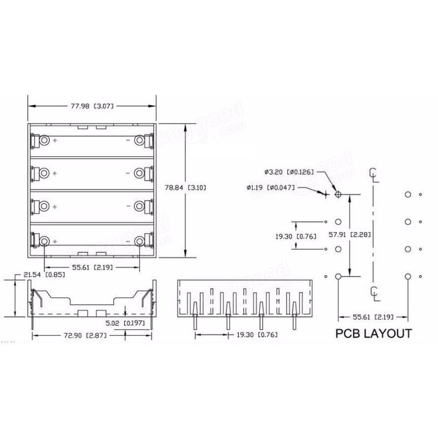 Đế Pin 18650 Chân Hàn 4 Pin