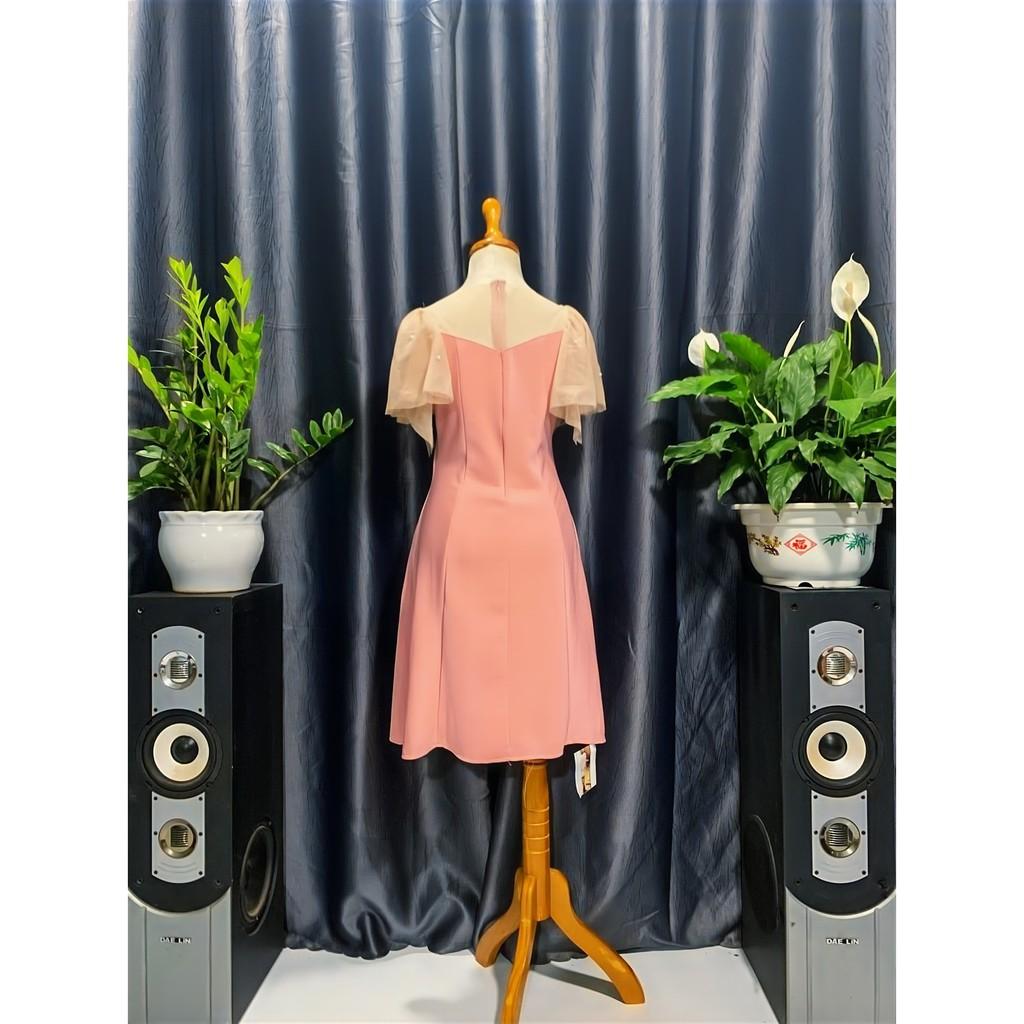 ️ Đầm Nữ Dáng Xòe Đi Tiệc Chất Umi Tay Phối Lưới Free Size 2 Màu Hồng Đỏ ️
