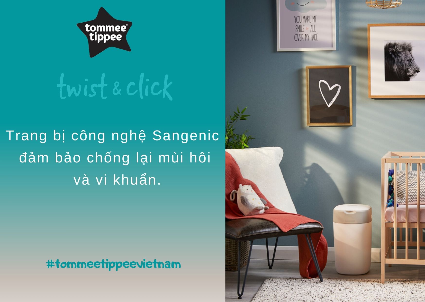 Thùng xử lý tã cho bé Tommee Tippee - Twist &amp; Click - Hồng