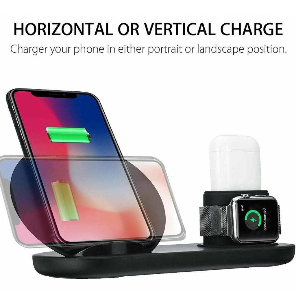 3 In1 10W Wireless Fast Charging Dock Cradle for / Black