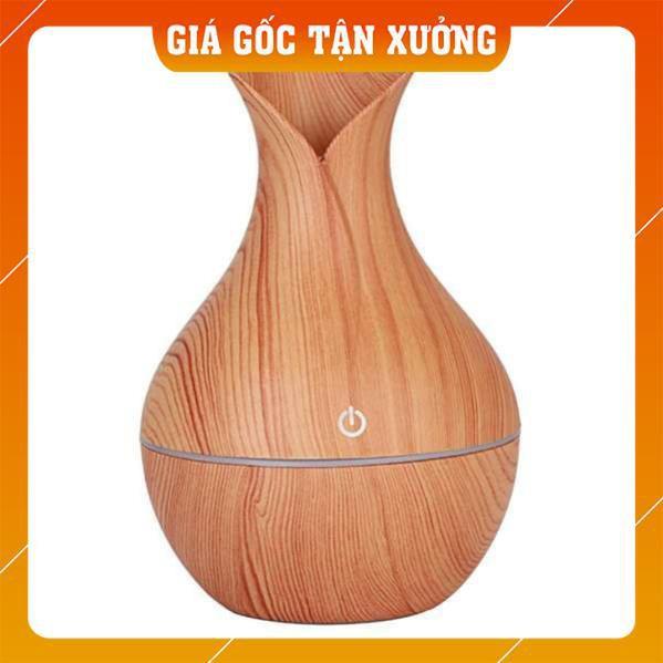 Máy xông tinh dầu cổ cao thiết kế vân gỗ có đèn kiểu dáng lọ hoa (loại 1)