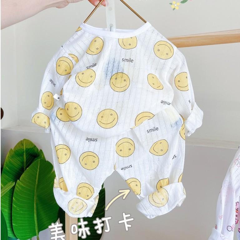 Bộ dài tay cotton giấy cài vai cho bé sơ sinh hàng đẹp - B06