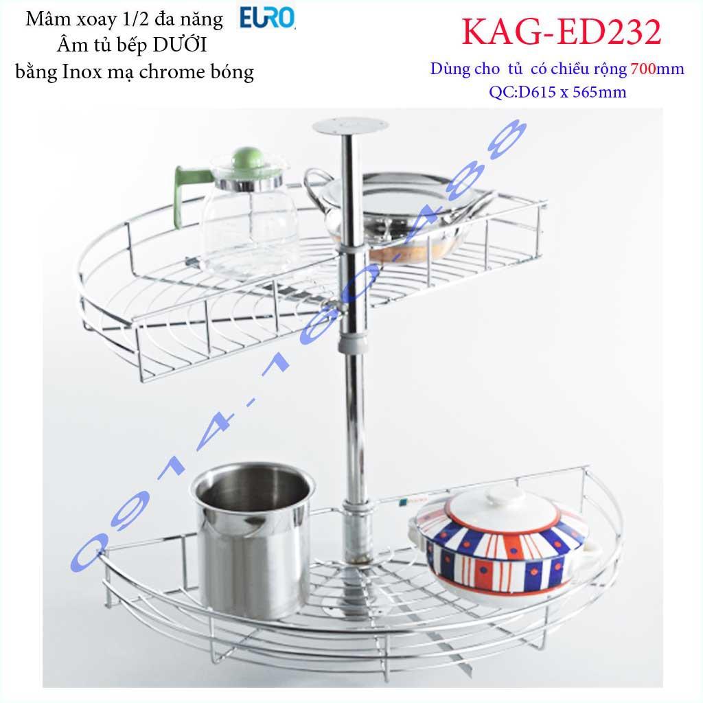 Kệ xoay bán nguyệt Euro KAG-ED232, mâm xoay inox, kệ góc xoay inox tủ bếp dưới