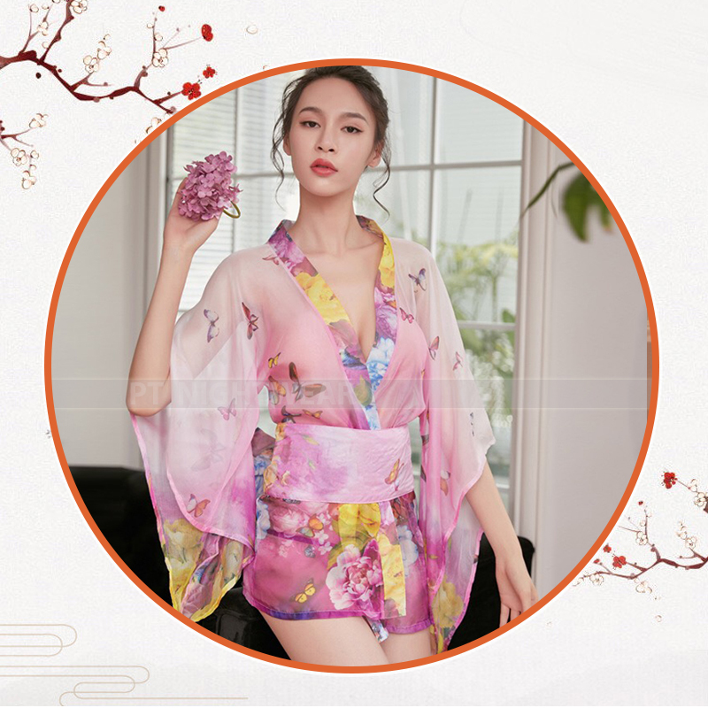 Váy ngủ áo choàng kimono phong cách nhật xuyên thấu sexy gợi cảm P36 - Đầm ngủ áo choàng quyến rũ - Đồ ngủ nữ