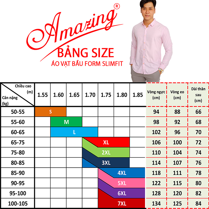 Áo sơ mi nam công sở Amazing, màu trơn, form slim fit không túi, vải Bamboo, phong cách Hàn, vạt bầu