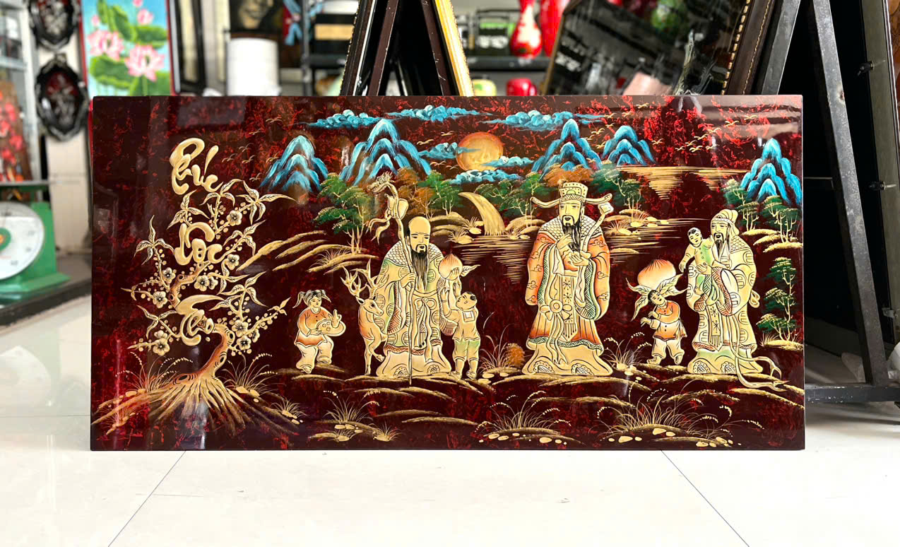 Tranh Sơn Mài - PHÚC LỘC THỌ | Đắp Nổi Thủ Công | Size 60x120 cm | Biểu Tượng Phúc Đức – Tài Lộc – Trường Thọ