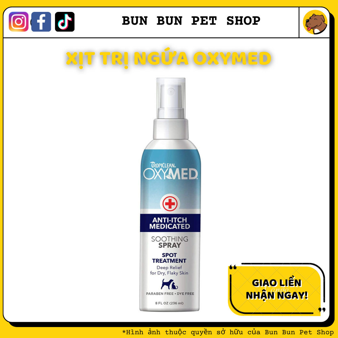 Xịt giảm ngứa dành cho Chó &amp; Mèo TropiClean - TROPICLEAN OXYMED ANTI-ITCH MEDICATED SPRAY FOR DOGS AND CATS