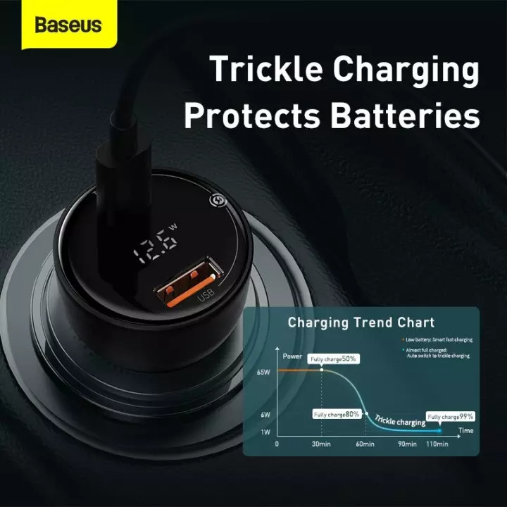 Tẩu sạc Baseus hai cổng Type-C và USB, công suất 100W sạc nhanh cho laptop, điện thoại,...-Hàng chính hãng