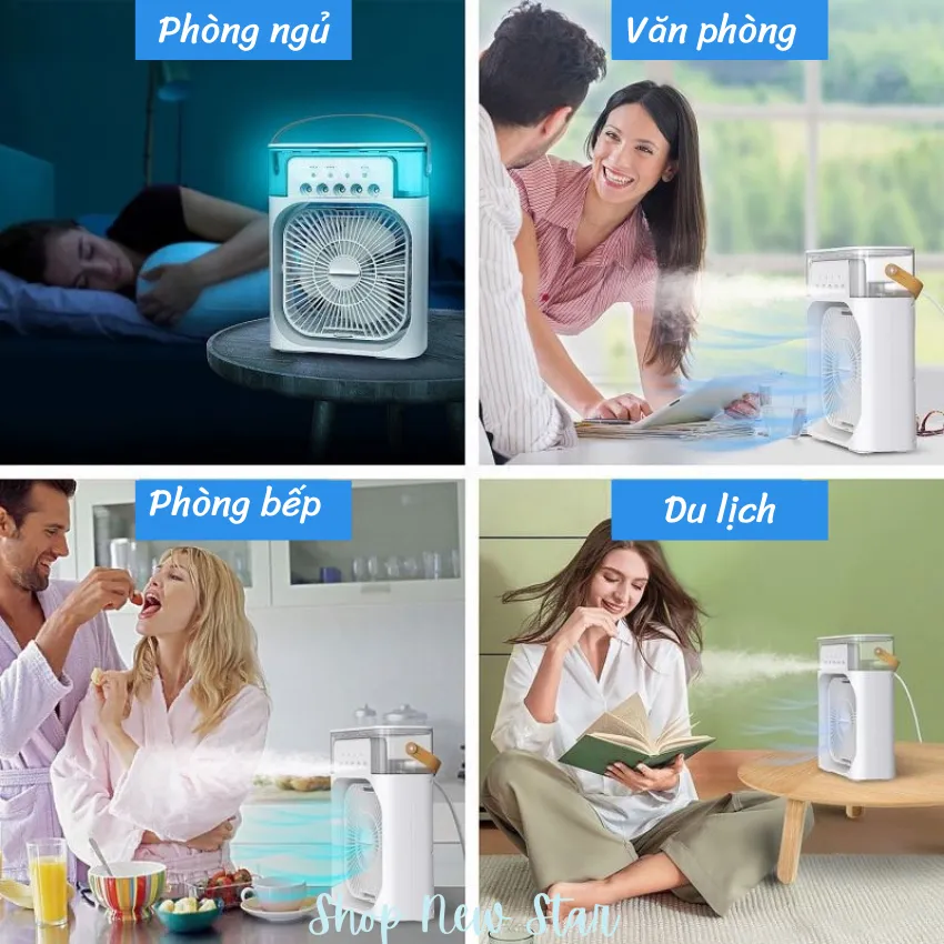 Quạt Điều Hòa Không Khí Mini Phun sương Tránh Nóng Mùa Hè, Có đèn Led 7 màu, 3 chế độ hẹn giờ thông minh, Khay chứa nước lơn 600ml