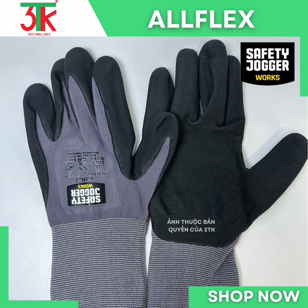 Găng tay đa dụng Jogger ALLFLEX găng tay đa năng, phủ PU + nitrile microfoam, Ôm tay thoáng khí