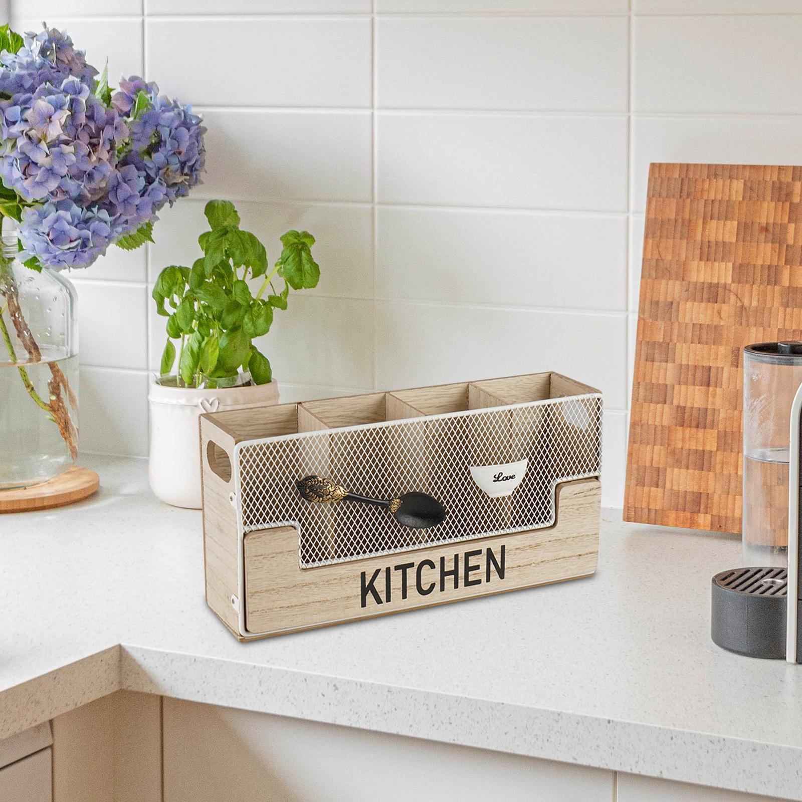 Wooden Cutlery Utensil Holder Rack Shelf for Kitchen Table Accessories Knife