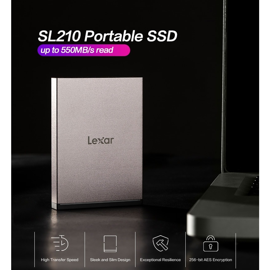 Ổ cứng di động 500GB/ 1TB/ 2TB Lexar SL210 Portable SSD USB 3.1 Type C Gen 2, tốc độ đọc 550Mb/s, hàng chính hãng