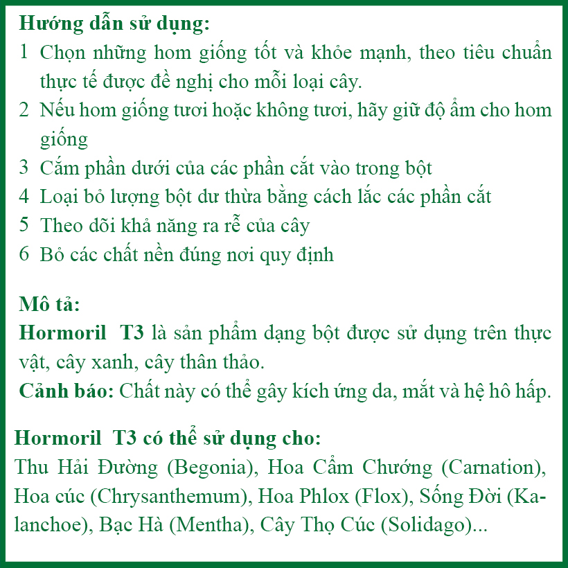 Bột Kích Rễ Israel - Dry Rooting Power Hormoril T3 dùng kích thích ra rễ nhanh, khỏe trong việc giâm chiết cành hay cây con họ thân mềm