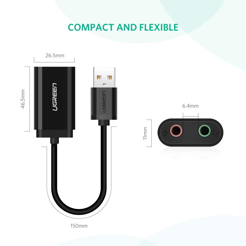 Dây USB 2.0 mở rộng sang đồng thời 2 cổng 3.5mm cho tai nghe + mic, không cần driver UGREEN US205  30724 - Hàng Chính Hãng