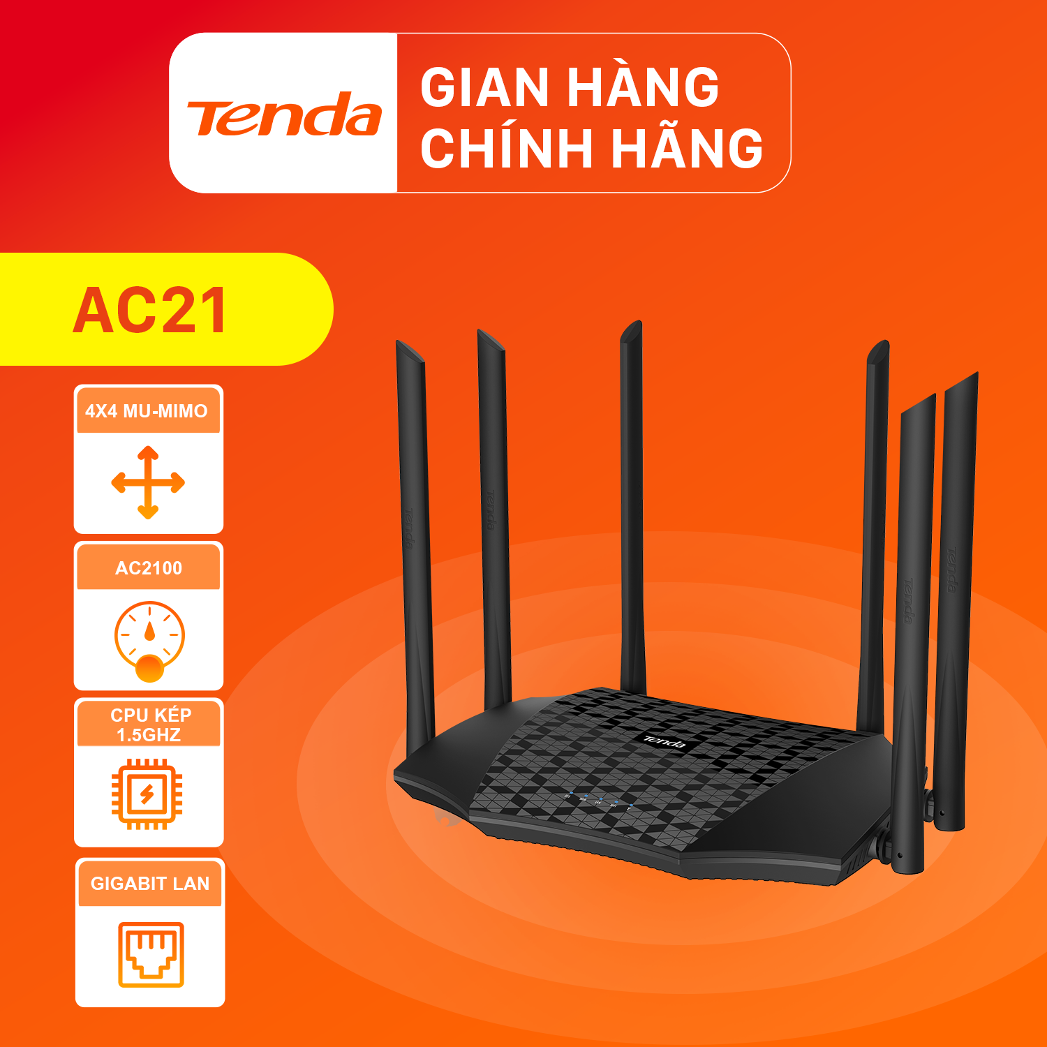 Tenda Thiết bị phát Wifi AC21 Chuẩn AC 2100Mbps - Hàng Chính Hãng