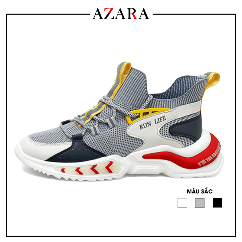 Giày Thể Thao Nam AZARA- Sneaker Màu Đen - Trắng - Xám, Giày Thể Thao Họa Tiết Dấu Phẩy, Thoáng Khí - G5200