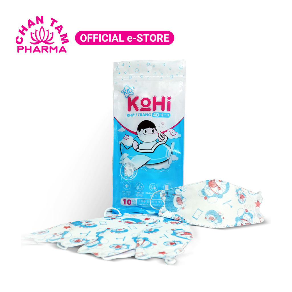 Khẩu trang 4D trẻ em KOHI 4 lớp kháng khuẩn - Túi 10 cái