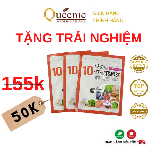 Combo 3 mặt nạ trải nghiệm Queenie dưỡng da ẩm mịn, se nhỏ lỗ chân lông - Mỹ Phẩm Hàn Quốc