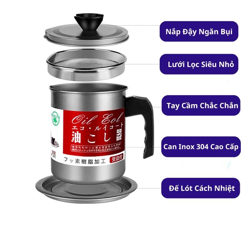 Ca Lọc Dầu Ăn 4 Món Phong Cách Nhật Bản Dung Tích 1.4 + 1.7L , Can Inox 304 Cao Cấp Bền Đẹp