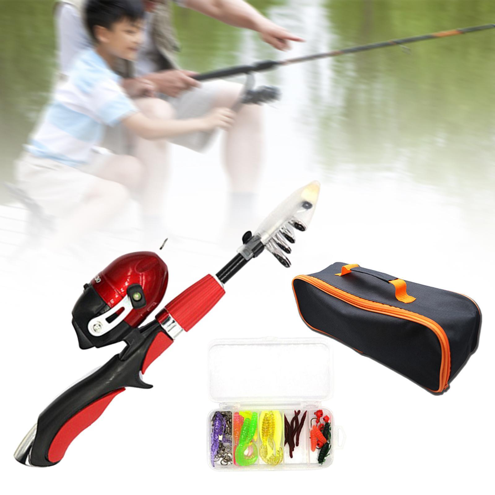 Traveling Kid Fishing Pole Fishing Rod and Reel Combo for Kids red
