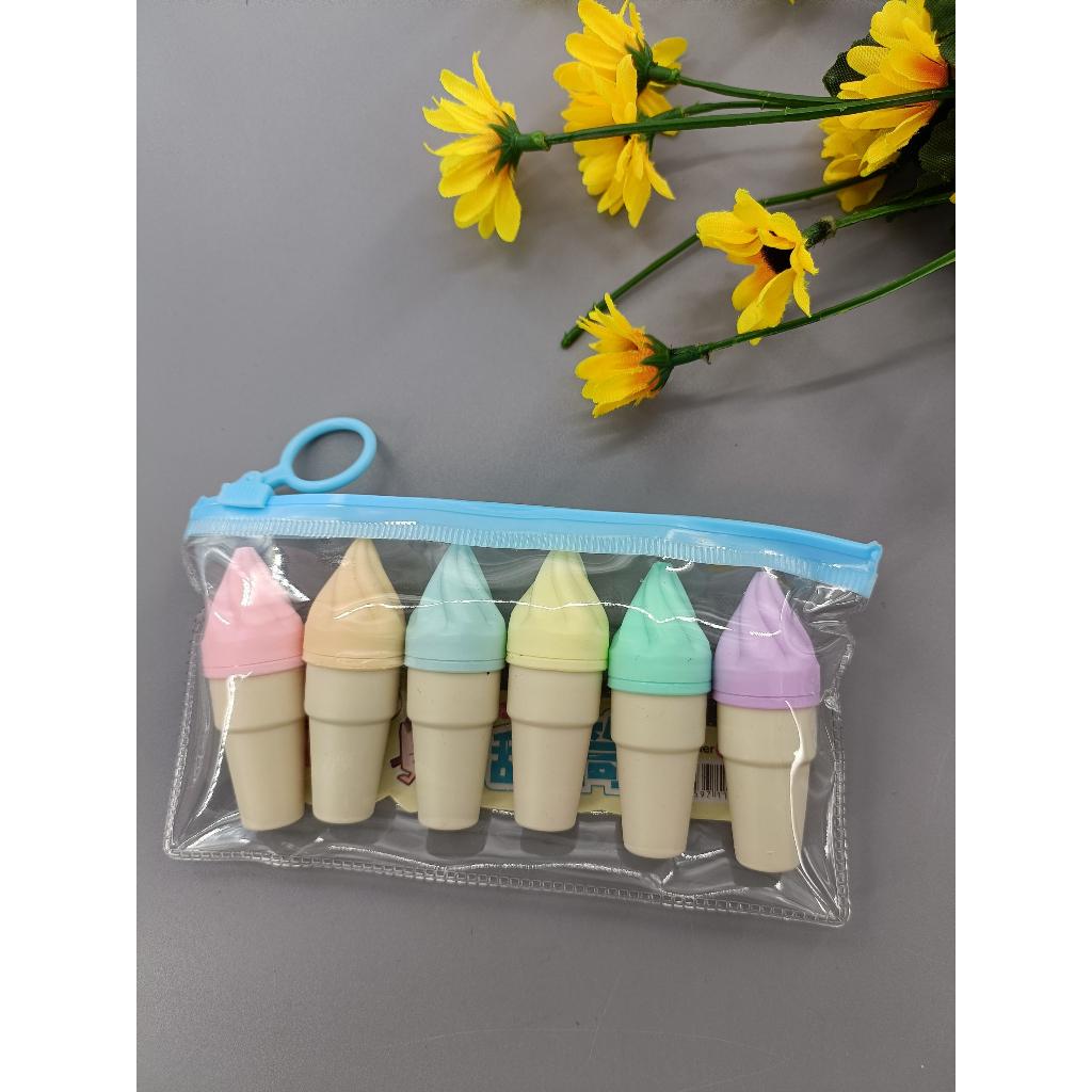 Set Bút highlight nhớ dòng đánh dấu trang mini cực kì cute phô mai que set 6 màu hình cây kem