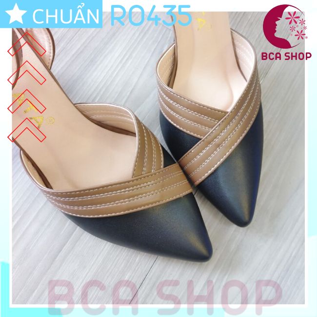 Giày cao gót nữ 6p RO435 ROSATA tại BCASHOP đế vuông mũi nhọn phối màu thời trang và sành điệu - đen phối nâu