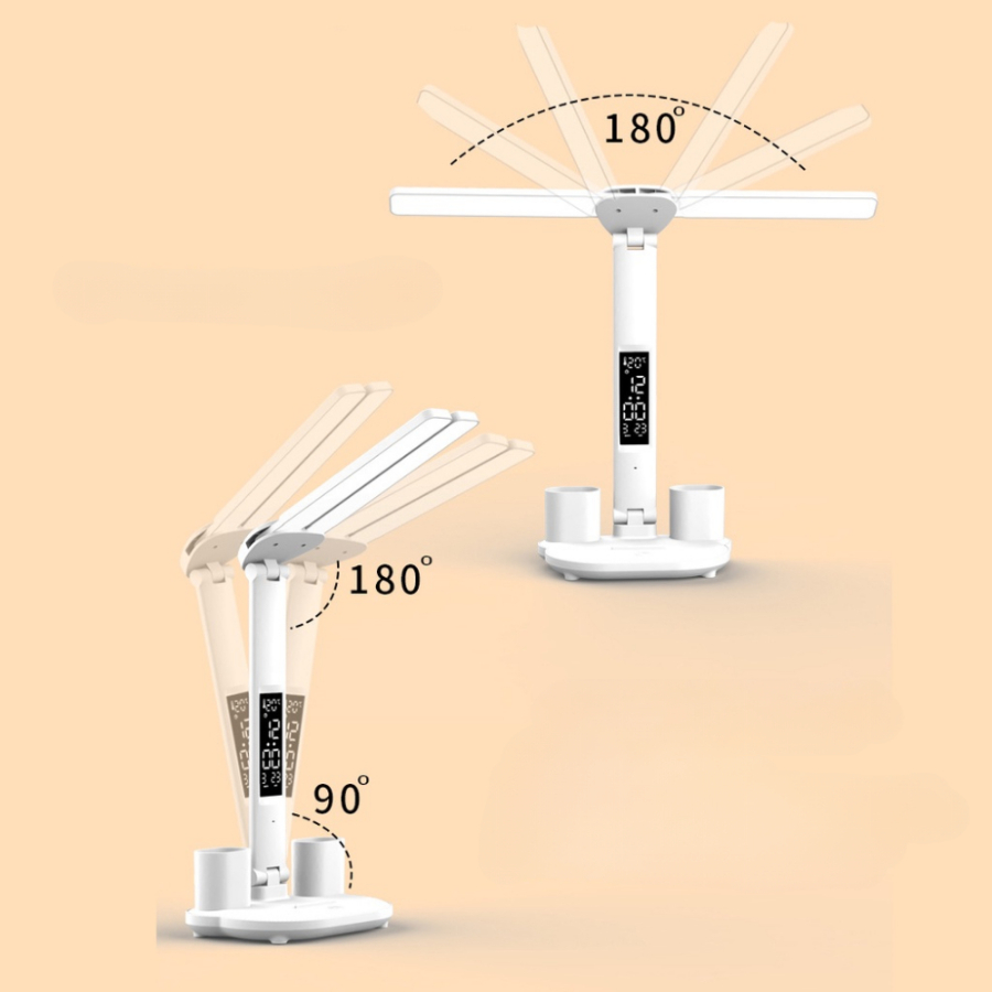 Đèn học chống cận chống cận, đèn đọc sách để bàn sạc pin 3 chế độ ánh sáng, màn hình LED hiện thị ngày - Hàng chính hãng