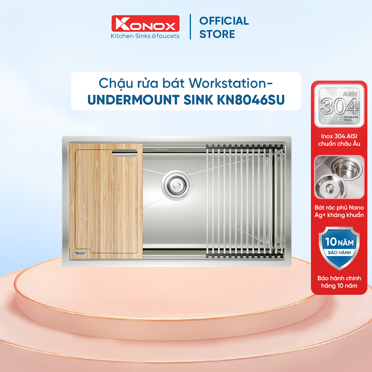 Chậu rửa bát inox KONOX Workstation – Undermount sink KN8046SU