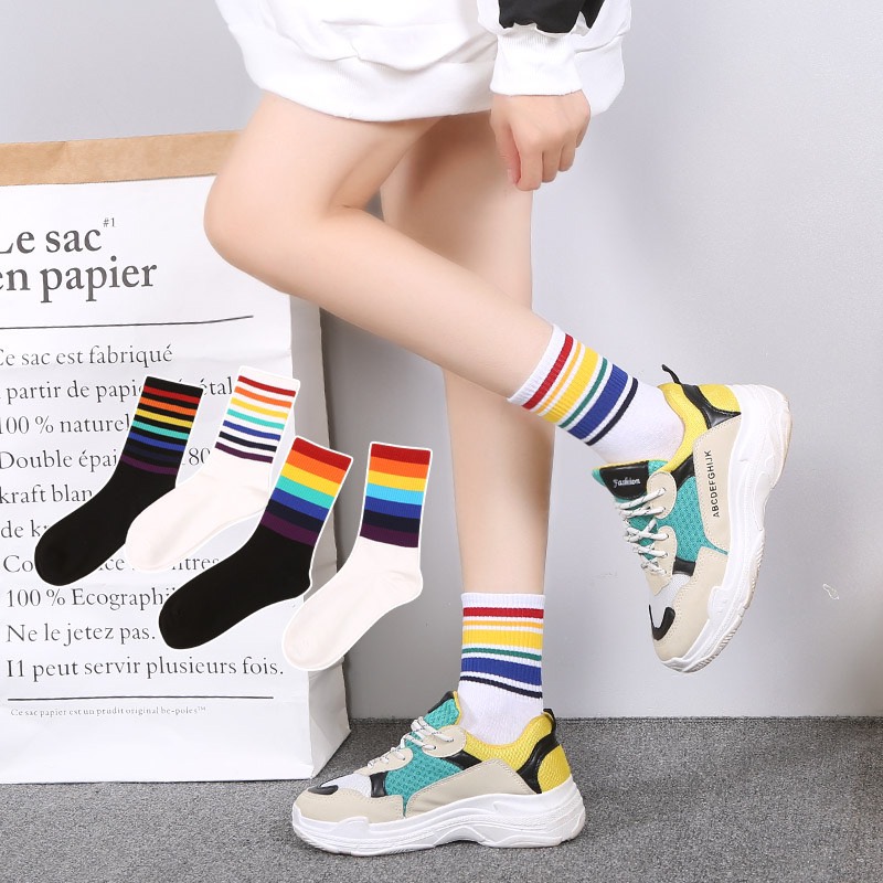 Combo 6 Tất cổ cao 7 sắc cầu vồng unisex TN51 với gang màu tươi sáng 7 sắc cầu vồng