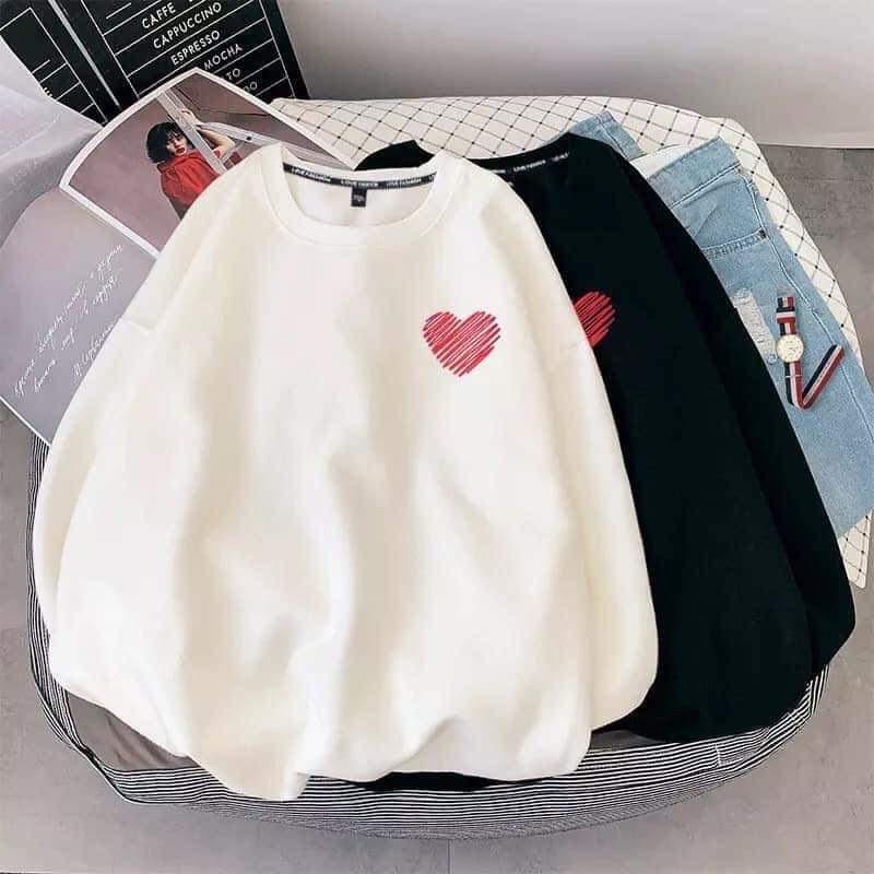 ÁO SWEATER NAM NỮ IN HÌNH TIM CHẤT LIỆU VẢI NỈ BÔNG SIÊU ĐẸP SIZE 35-70KG