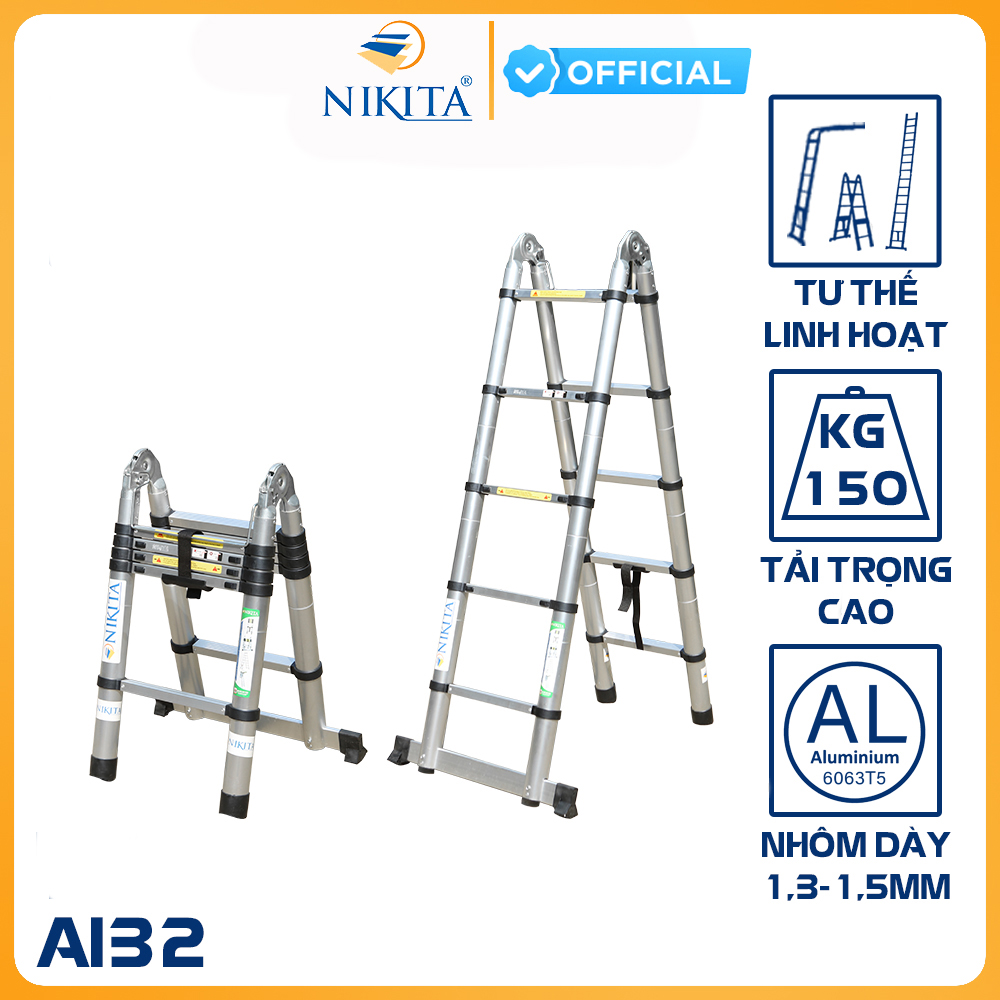 Thang Nhôm Rút Đa Năng 3m2 NKT-AI32E - Hàng Chính Hãng NIKITA - Công Nghệ Tiên Tiến Nhật Bản - Tiêu Chuẩn Châu Âu