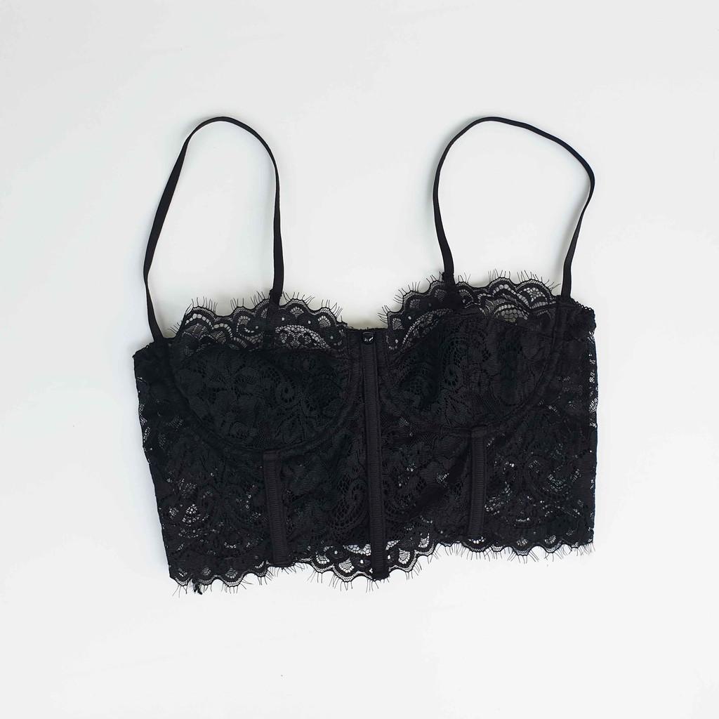 Bra croptop corset sexy ren đen hàng thiết kế Việt Nam, có gọng, có lót mút N02