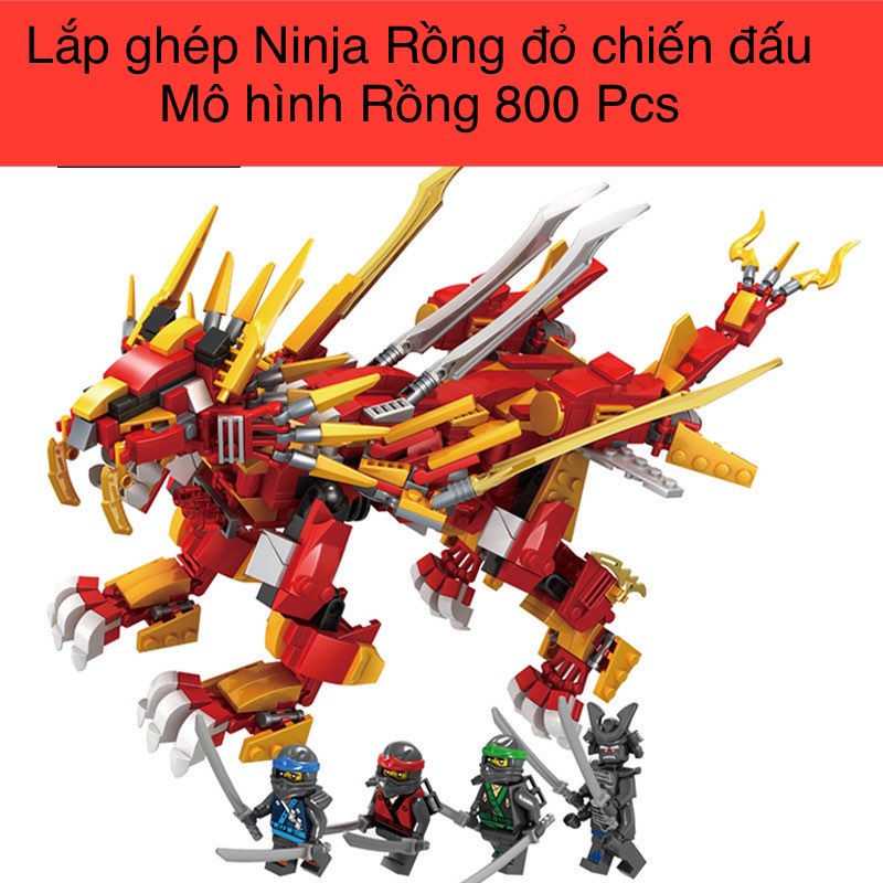 Đồ chơi lắp ráp xếp hình lắp ghép ninja Rồng đỏ chiến đấu có 800Pcs với 4 nhân vật