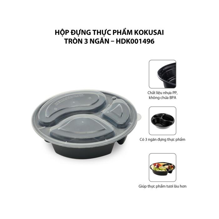 Hộp đựng thực phẩm Kokusai tròn 3 ngăn - 5 cái/ lốc