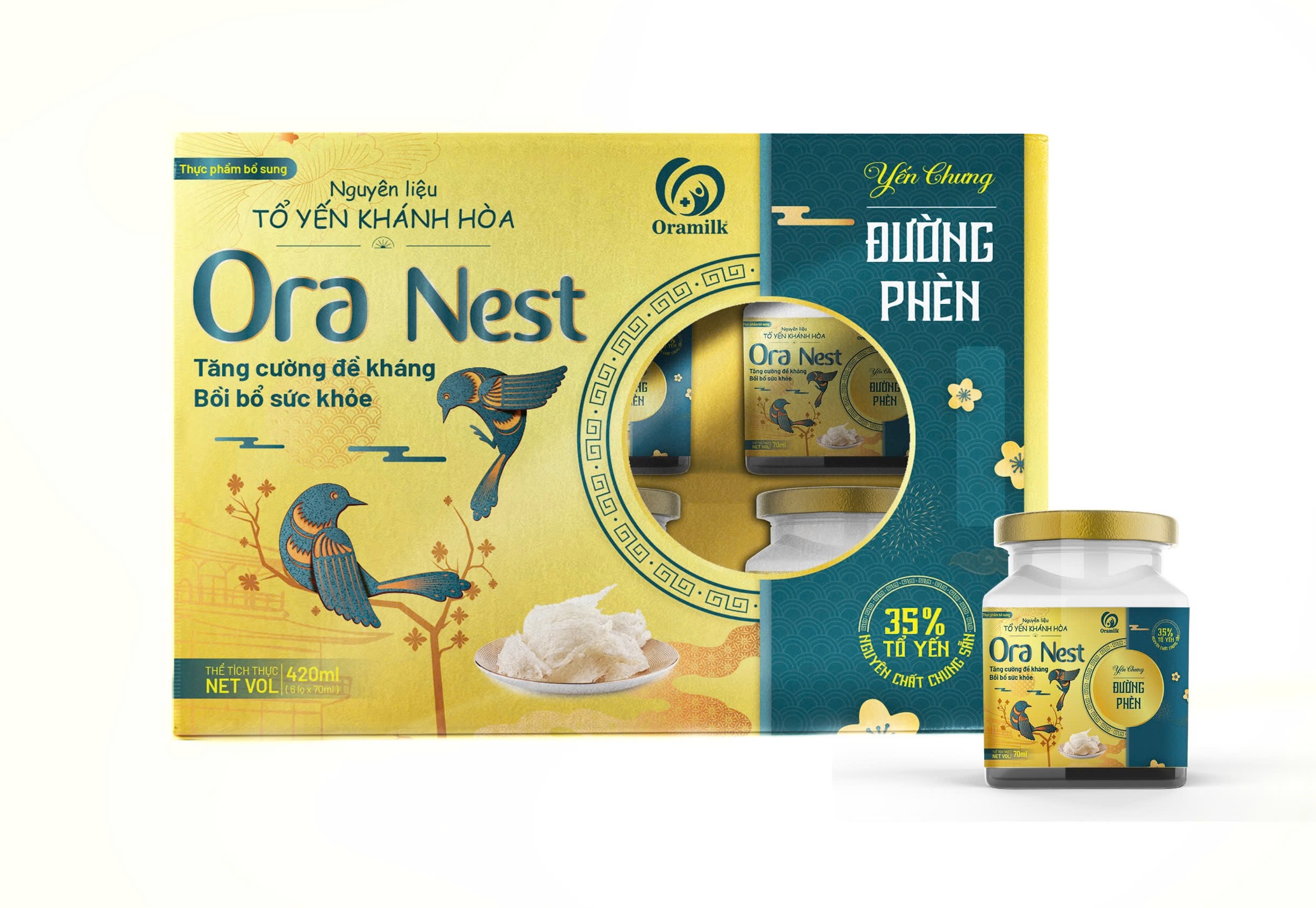 Hộp quà ORA NEST Yến Đường Phèn 420ml (6 lọ x 70ml)