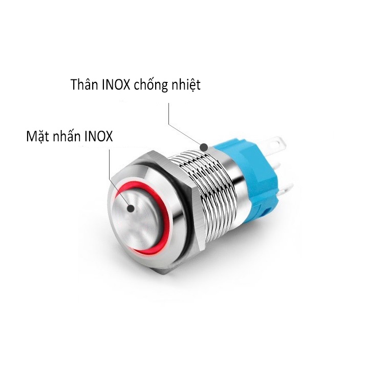 Công tắc Kim loại 12mm có LED, Nút nhấn Tự Khóa (3-6V, 12-24V, 110-220V)