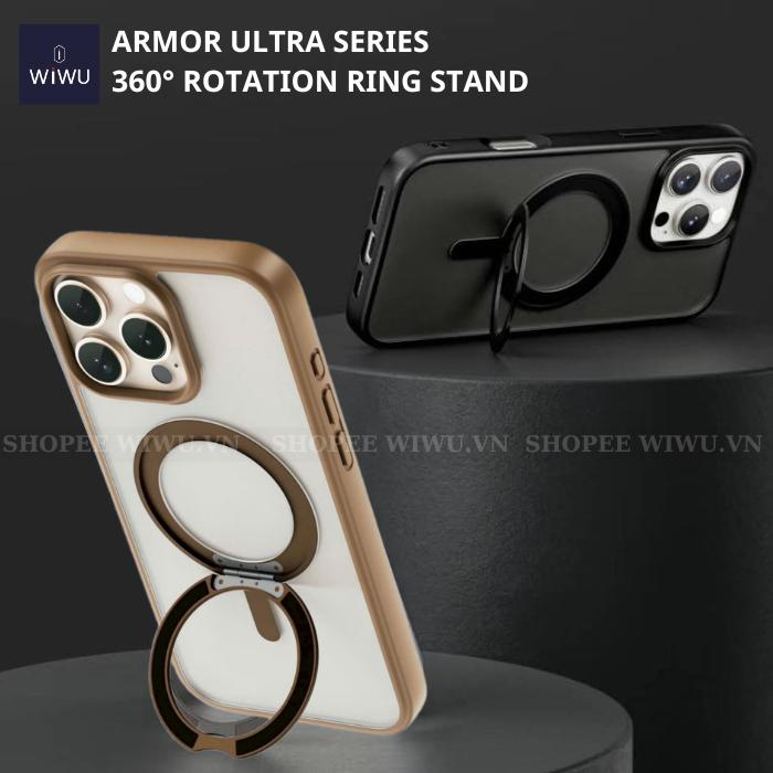 Ốp Lưng cho  iPhone 16 Pro Max , 16 Pro Lưng Nhám hiệu WIWU Armor Ultra Chống Sốc Kèm Giá Đỡ Kim Loại Ring Stand Xoay 360° Hỗ Trợ Sạc Không Dây - Hàng chính hãng