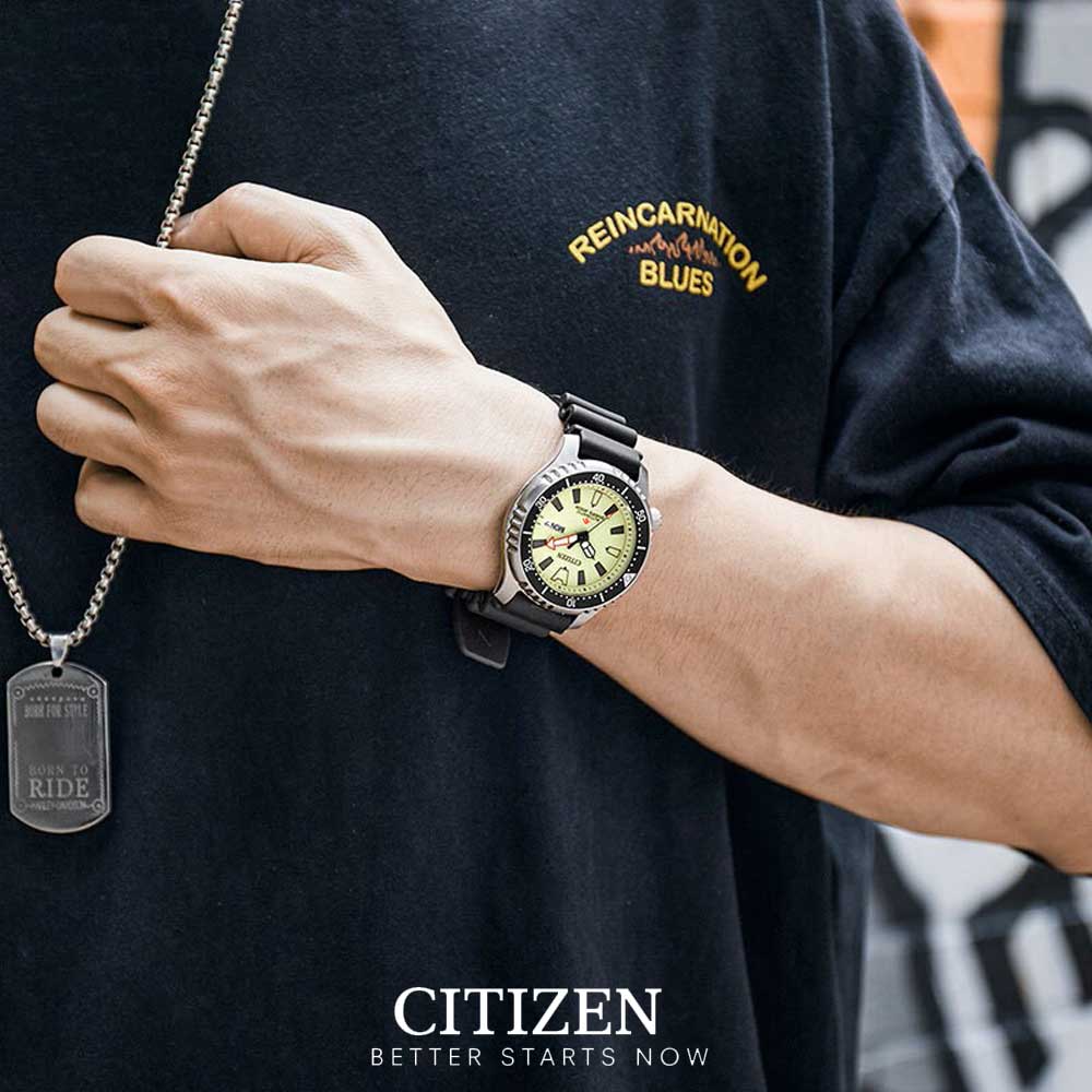 Đồng Hồ Citizen Nam Cơ-Automatic Dây Cao Su NY0080-12X - Mặt Xanh