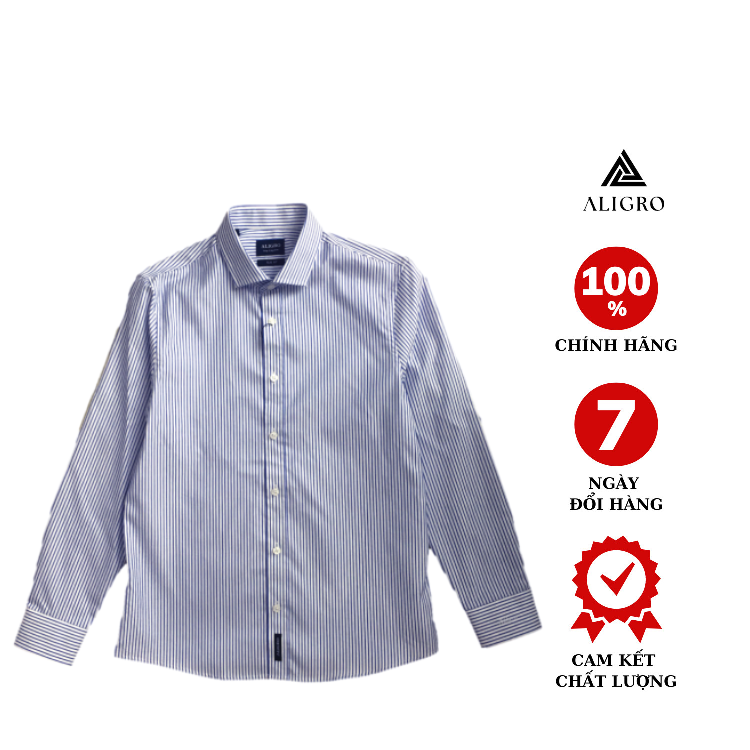 Áo sơ mi nam dài tay ALIGRO cổ bẻ dáng ôm body, 100% cotton kẻ sọc xanh trắng ALGS164