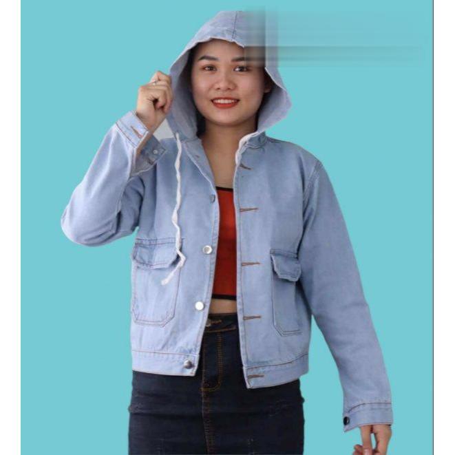 Áo khoát jean nữ rẻ mũ trơn túi hộp túi trong bao đẹp siêu hot-A3110 - Như hình