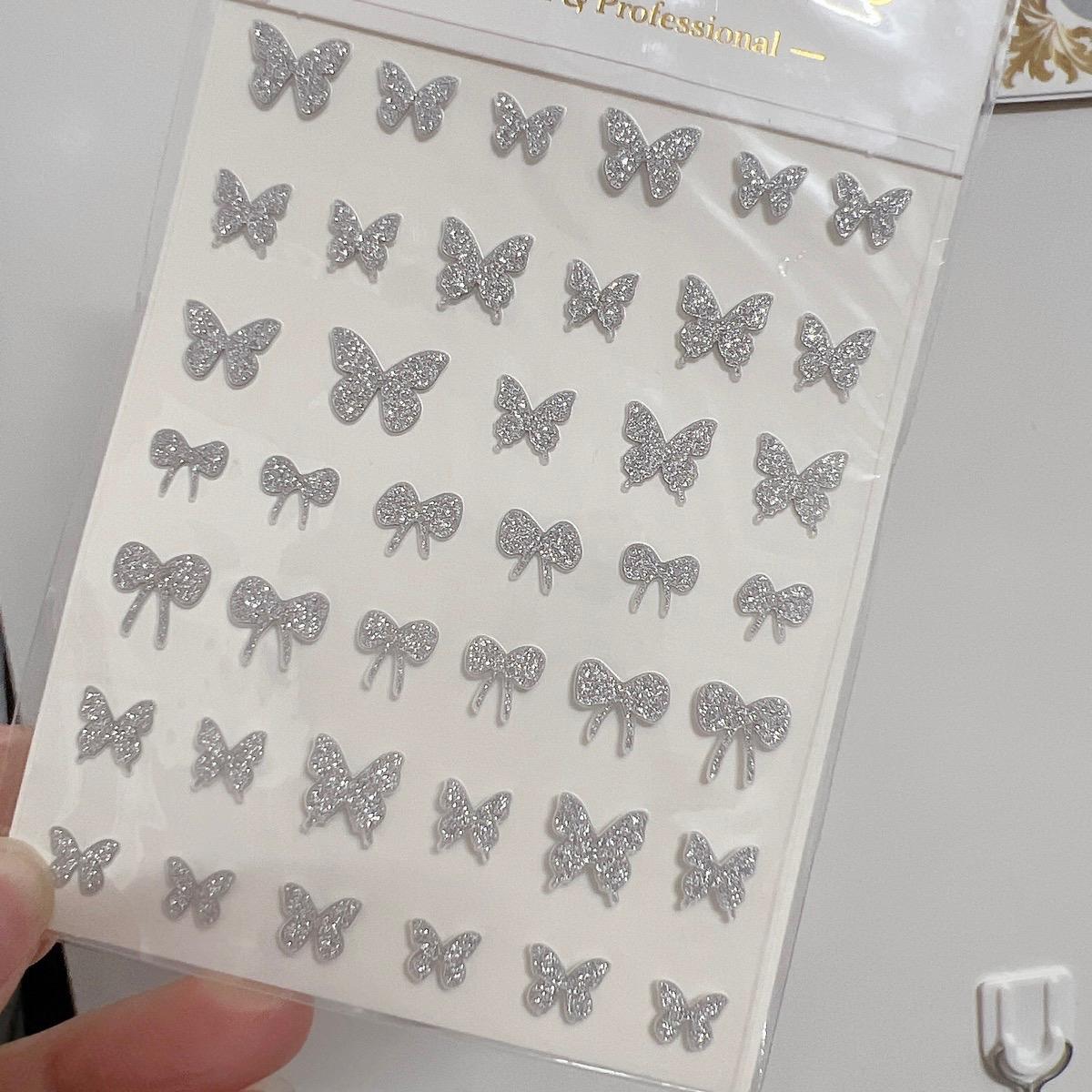 Sticker Nail Nhũ Bạc Flash Kim Tuyến, Nhiều Mẫu Bướm Sao Lung Linh, Làm Nail Siêu Sáng, Tạo Điểm Nhấn, Dễ Sử Dụng