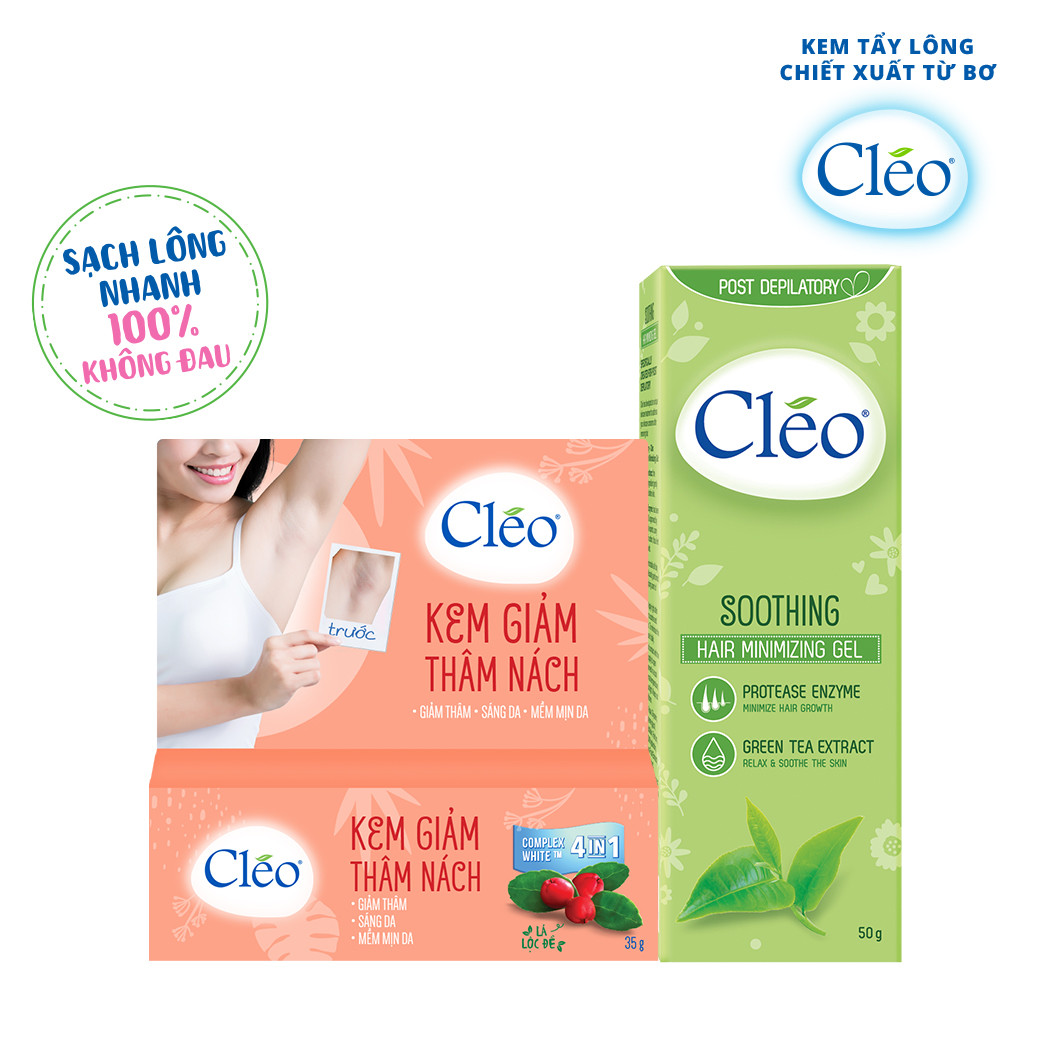 Combo kem giảm thâm nách Cléo sáng da sau 1 tháng 35g và gel dưỡng ẩm mịn da Cléo chiết xuất trà xanh 50g