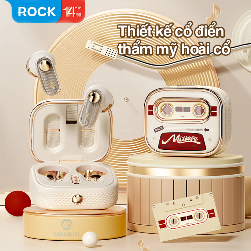 Tai nghe Bluetooth nhét tai không dây TWS Rockspace Retro Mix Tape nghe nhạc lên đến 20h Hàng chính hãng có bảo hành