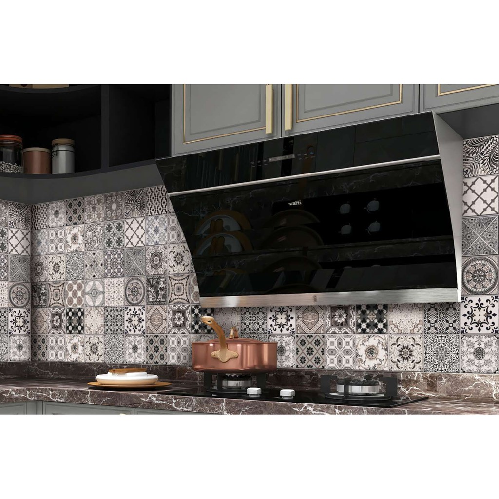 Combo 3 mét giấy dán bếp, decal dán bếp tráng nhôm Ô GẠCH BÔNG XÁM khổ 60cm có keo sẵn